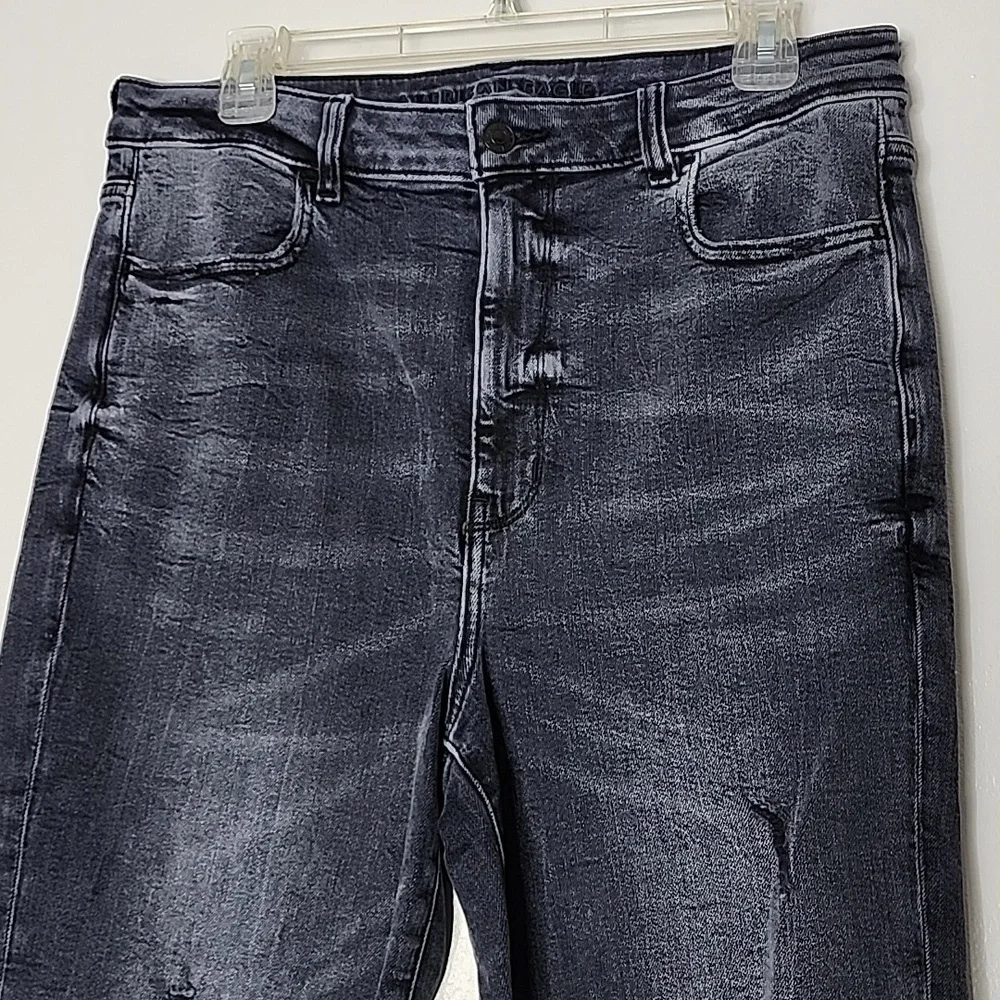 AEO Off Black Jeans Super Stretch Highest Rise Jegging Distressed XLong
